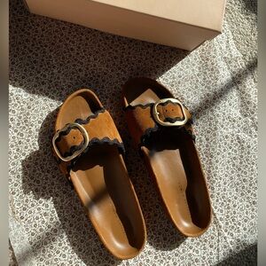 $OBO Loeffler Randall Suede buckle iris sandals size 8.5